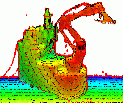laser scan of construction robot shown as distance color map.